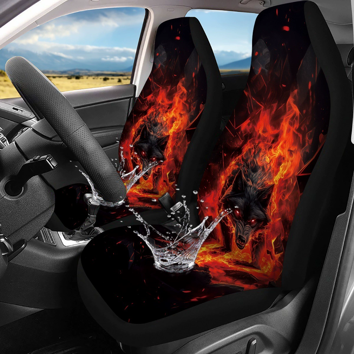 Чехол для сиденья из водонепроницаемого полиэстера, универсальный, на все сезоны, с принтом в виде волчьего огня, кросс-граничная доставка