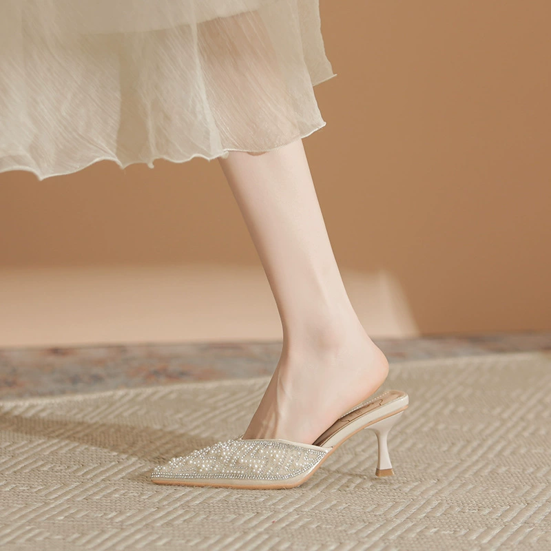Сандалии-сланцы NSQ Summer Pearl: обувь на ножке со с pointed-toe для интернет-знаменитостей и снятия напряжения в ногах