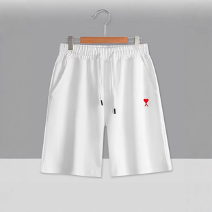 Red Heart Casual Fashion Solid Color Shorts Unisex Straight Outdoor Elastic Shorts Five Points