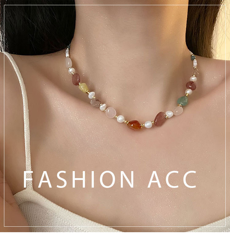 20g Weight PVD Coated Gold Plating Process Freshwater Pearl Agate Titanium Steel Beaded Chain Geometric Necklace