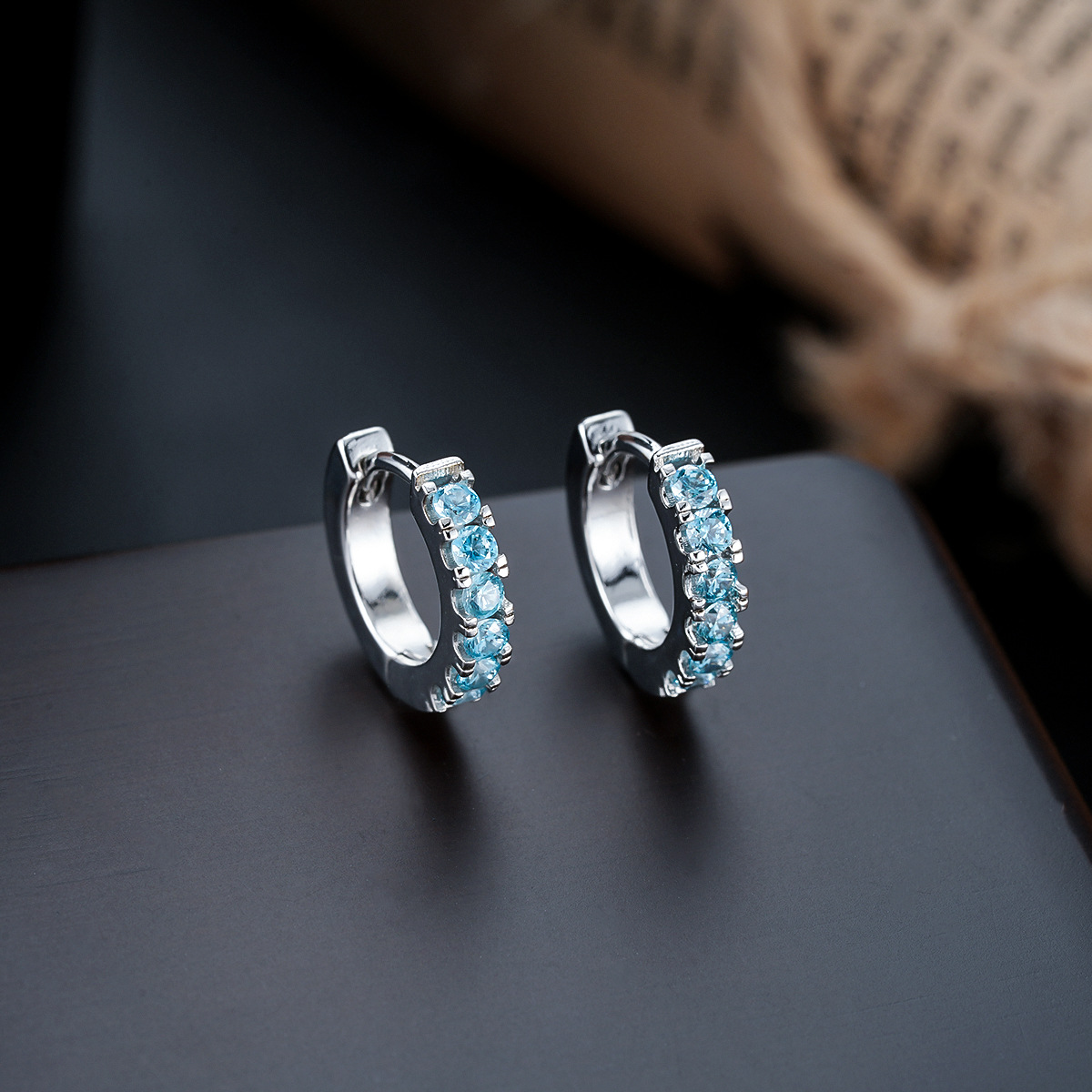 X1074-E (sea blue earrings) silver pair