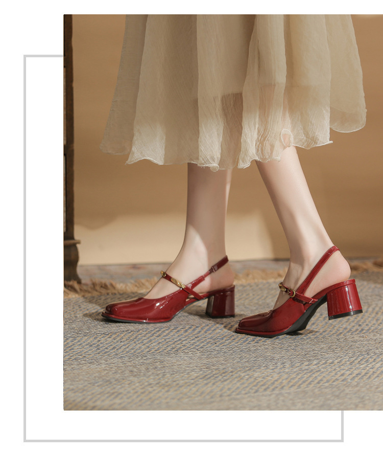 Sandal cao gót nữ hở mũi mũi vuông gót thô 9 cm — màu đen chi tiết 23