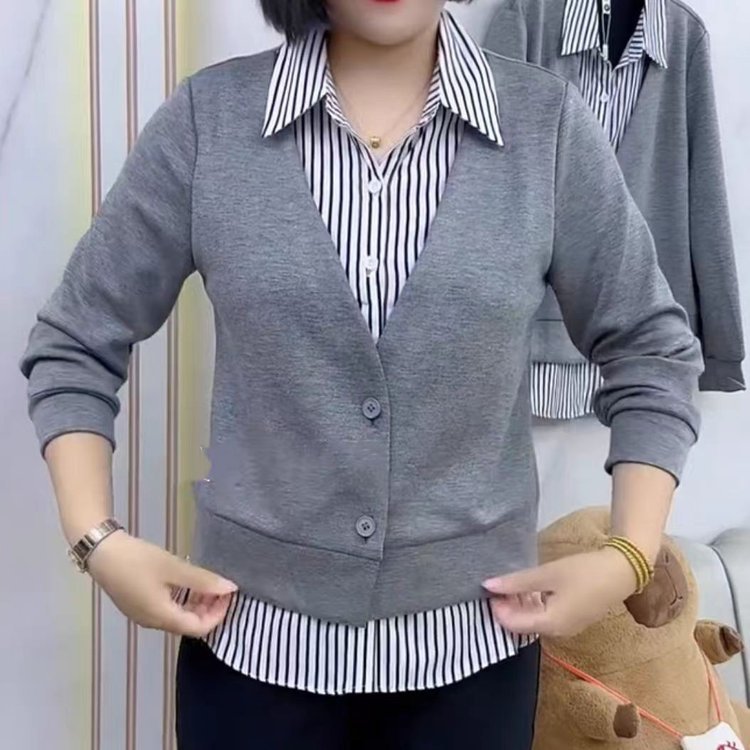 一件代发新款拼接假两件设计衬衫女2025秋季新品时尚洋气百搭上衣|undefined