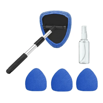 Set, Car cleaning tools - 1-set-pentagonal-14513cm-telescopic-pole-4-royal-blue-cloth-covers-50ml-spray-bottle