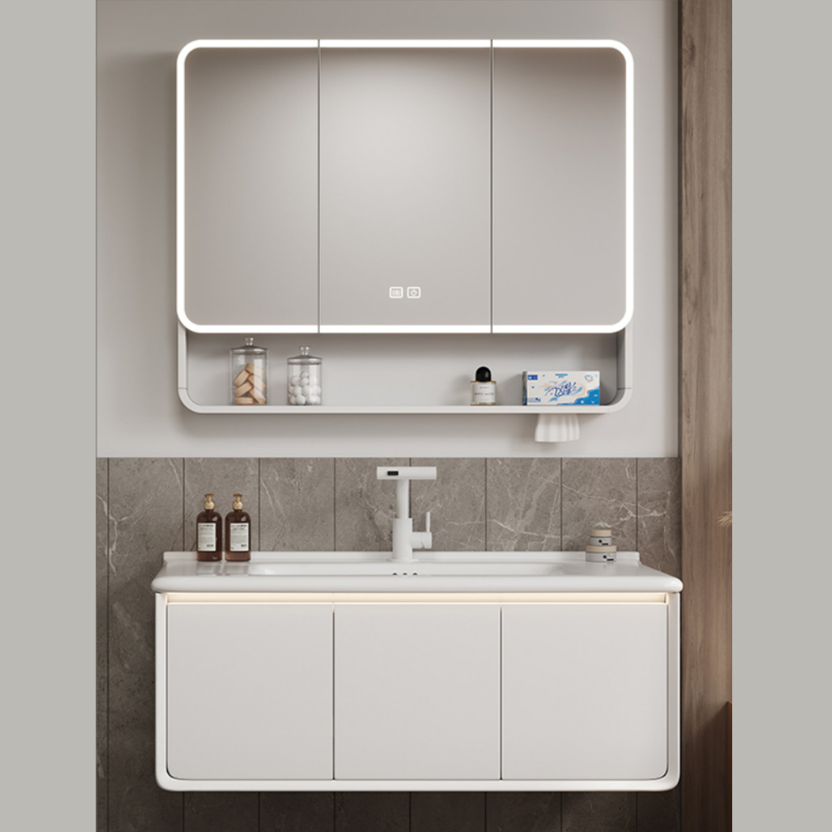 Gabinete de baño con espejo de belleza de arco cerámico de abeja grueso lavabo integral lavabo de baño lavabo de mano combinación lavabo