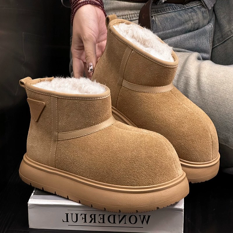 Большая голова милая Karpi 2024 зимние бархатные снежные сапоги женские короткие сапоги женские нескользящие теплые хлопковые туфли