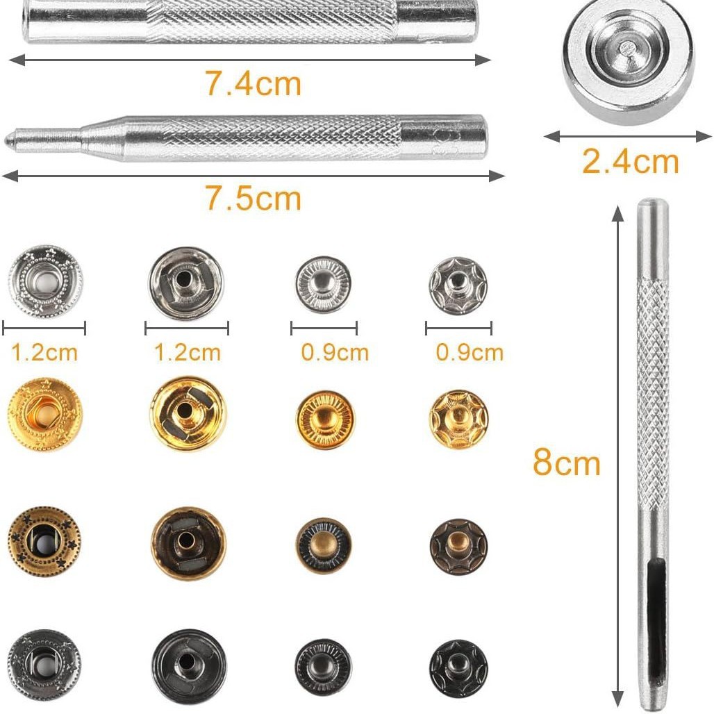 120 juegos de panel de 12,5mm de cobre puro hebilla a presión 633 abrigo de cuero bolso de cuero con 4 herramientas de instalación