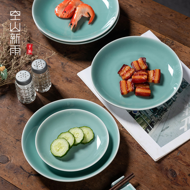 Empty Mountain Xinyu Longquan Celadon dish bone dish ceramic Home Hotel restaurant Western plate solid color flat plate tableware