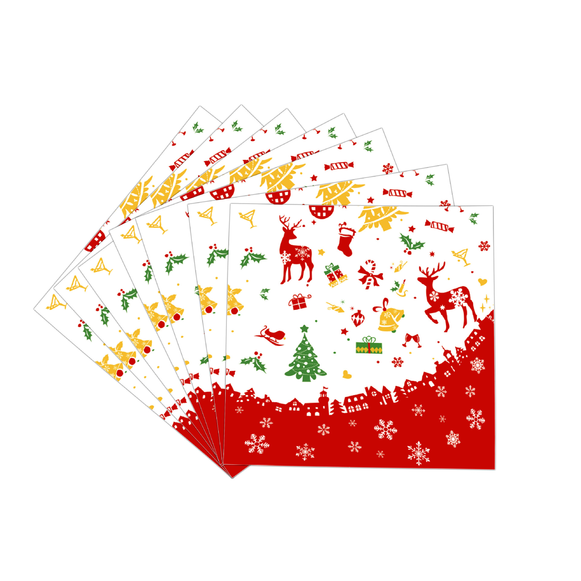 Vajilla de alce de copo de nieve impresa de dibujos animados de Navidad nueva transfronteriza, taza de papel cruda de fiesta desechable, plato de papel tisú