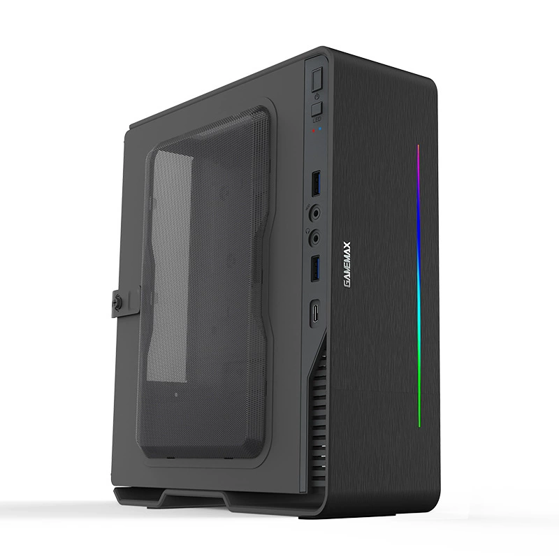 Gamemax Lingyue AI чёрный, корпус для дома и офиса ITX, алюминиевая панель, комплект с блоком питания, типовой