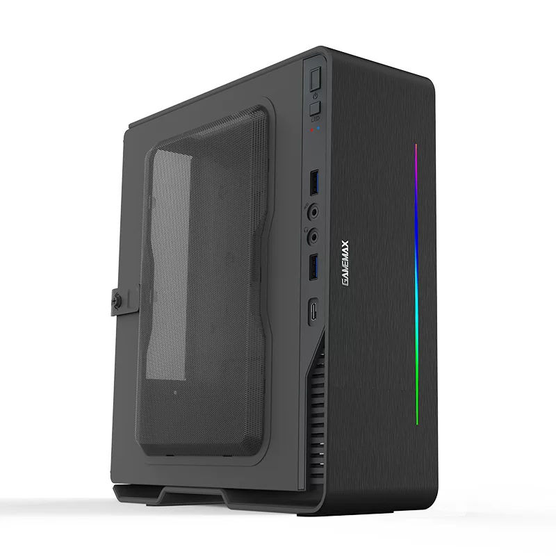 Gamemax Lingyue AI чёрный, корпус для дома и офиса ITX, алюминиевая панель, комплект с блоком питания, типовой