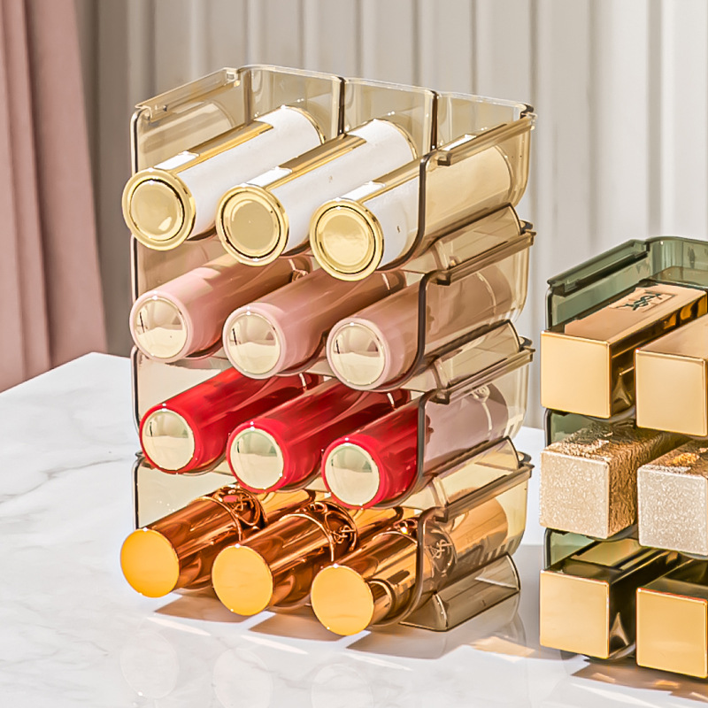 Transparent Lipstick Storage Box Can Be Stacked with Mirror Cabinet Lipstick Rack Desktop Sample Lip Glaze Multi-Grids Cosmetics Storage Shelf