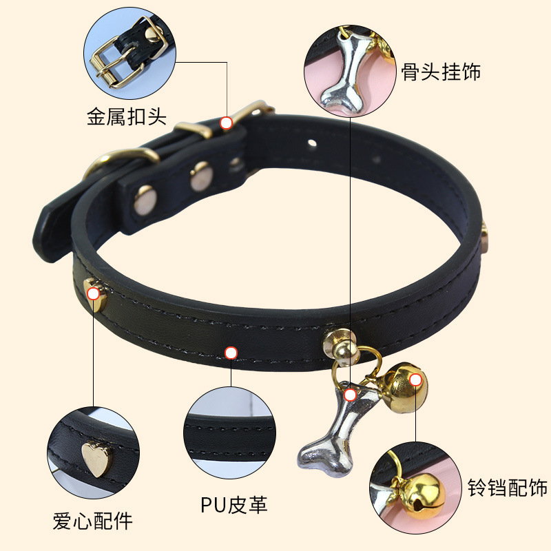 ホット販売犬首輪猫外出首輪 PU レザーマルチカラー愛の骨ベルチャームペット首輪|undefined