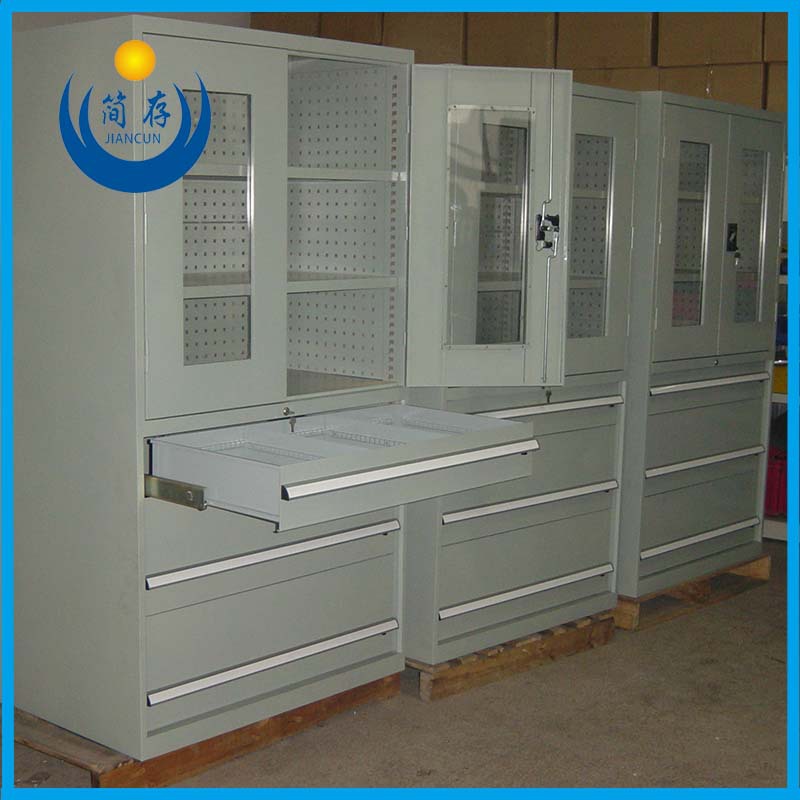 厂家直销玻璃门置物柜 双轨抽屉工具柜 挂板置物柜 透明门储物柜