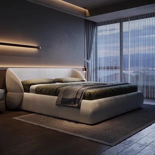 Minimalist Cream Style Lambswool Fabric Bed Simple Modern Internet Celebrity Creative Designer Curved Edge Floor-Standing Bed