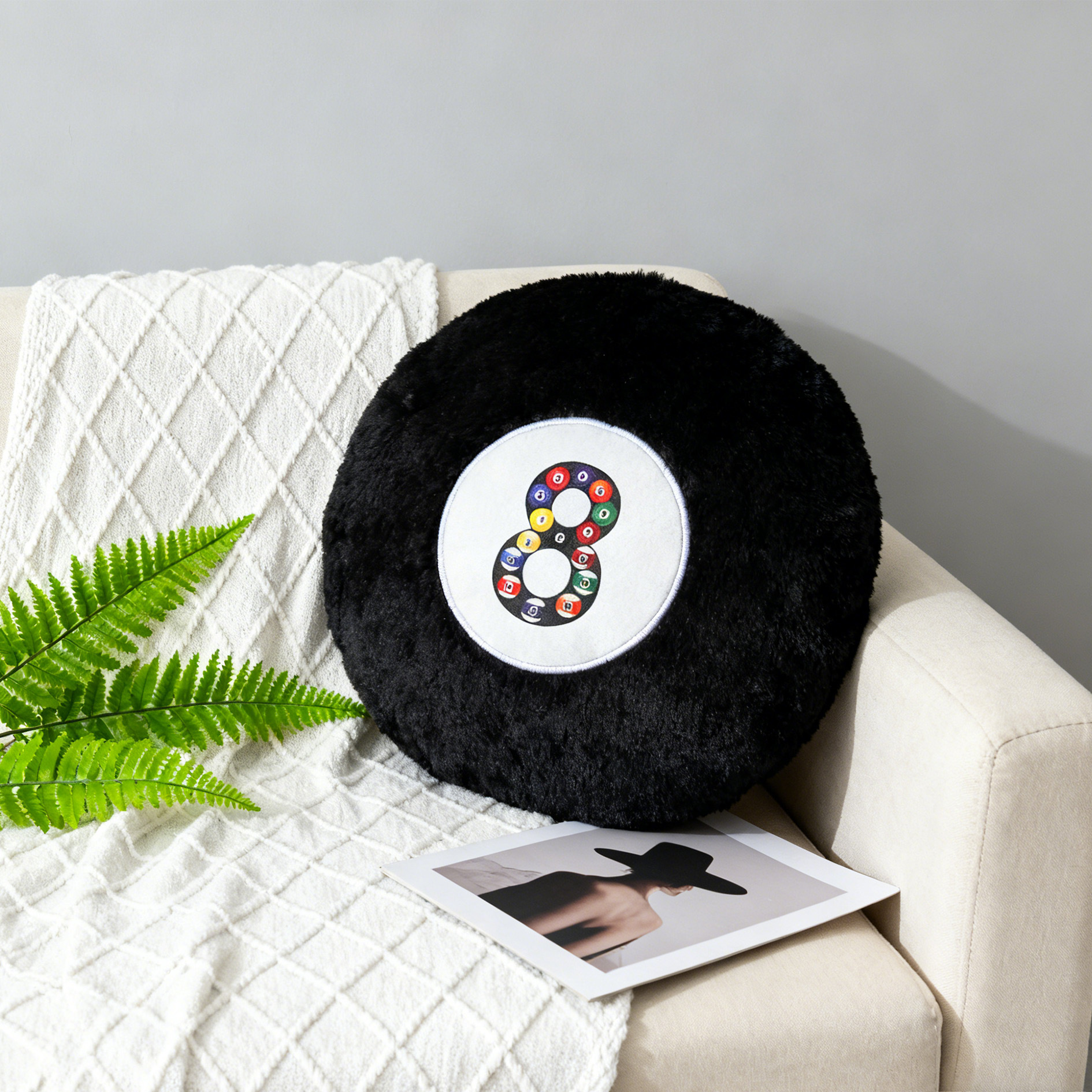 New Black Eight Billiards Pillow Plush Toy Home Sofa Cushion Black 8 Doll Living Room Ornaments Decorative Waist Pillow