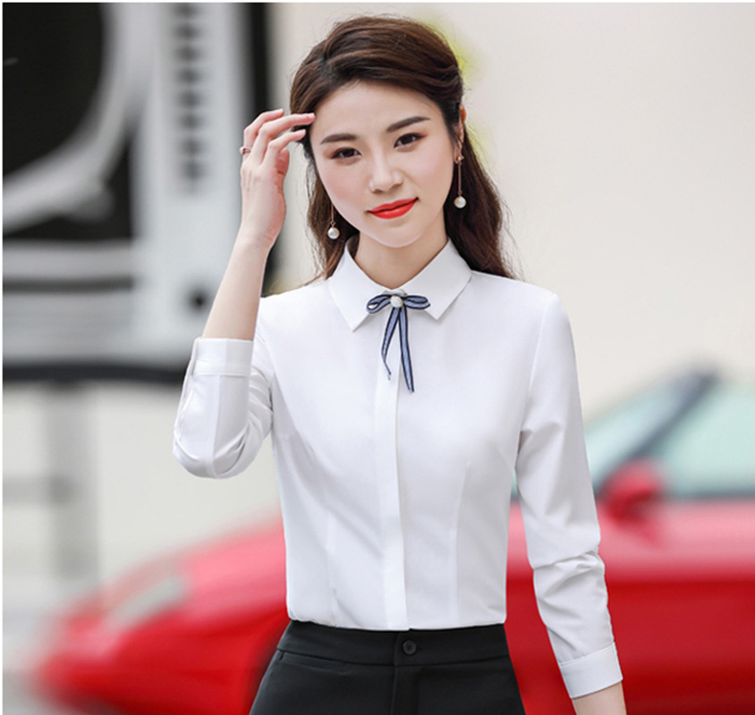 2021 Commuter White Shirt Women's Work Clothes Dress Professional Slim-fit Lapel Korean Style Long-sleeved Shirt Women's OL Fixture