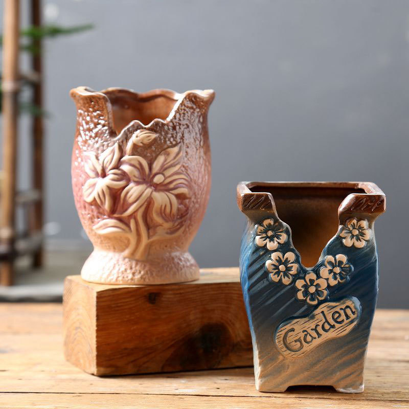 Pequeña pila vieja suculenta maceta arcilla creativa brecha hogar carne planta cerámica especial olla fábrica al por mayor directa