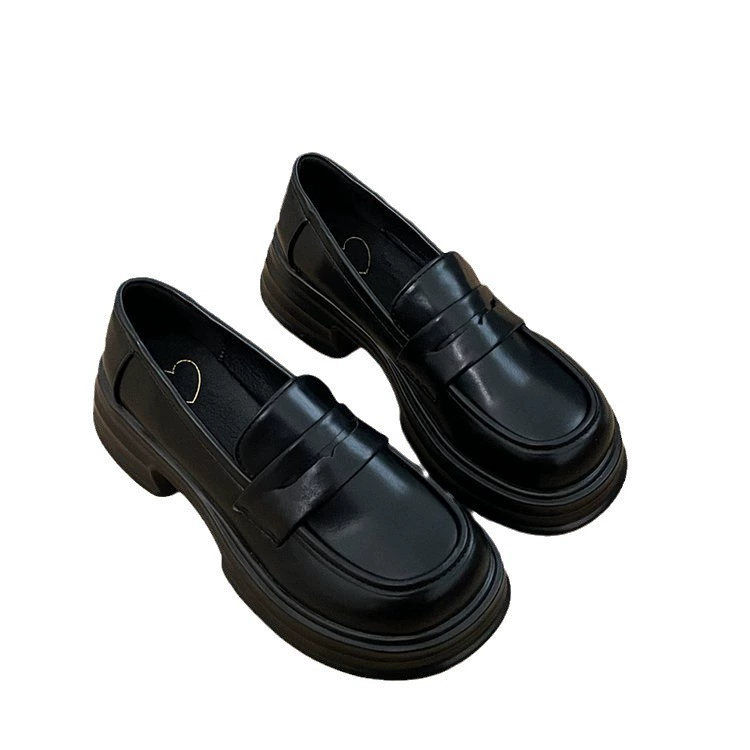 Высокие черные туфли на платформе, осенняя универсальная лоферы английский стиль для кожаных туфель, классический костюм, обувь