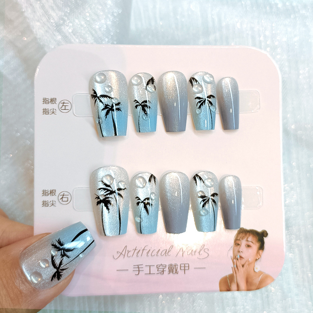 10 piezas decodificadas isla de coco parche de uñas azul y negro gradiente ojo de gato parche de uñas manuales de fototerapia para usar uñas