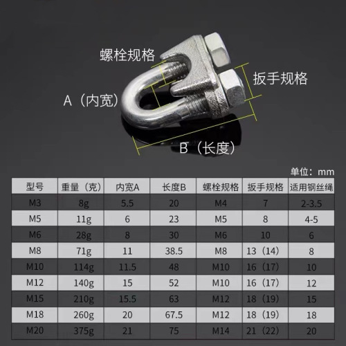 Manufacturer wholesale heavy duty wire rope chuck galvanized malleable steel chuck wire rope buckle chuck U-shaped cat claw lock