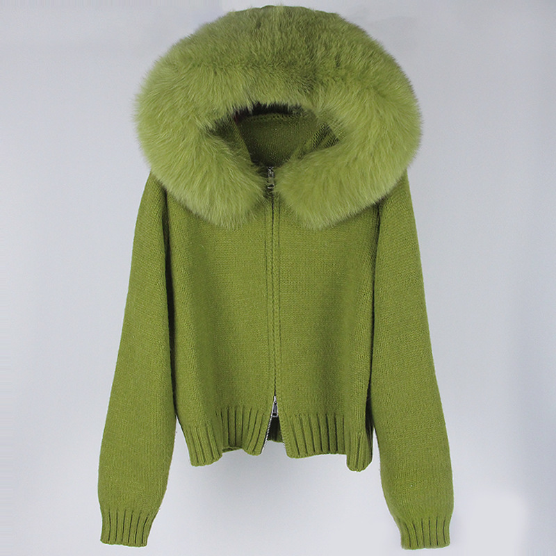 Women's Clothing Spring Jacket Women Zipper Real Fox Fur Collar Hooded Cardigan Tops Jacket Women High end Spring and Autumn_ipsvogv.com