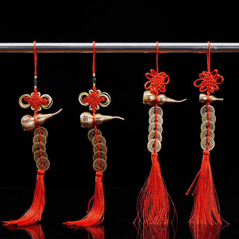 厂家直供五帝钱真品挂饰家居铜葫芦五帝钱挂件五帝铜钱开口葫芦挂