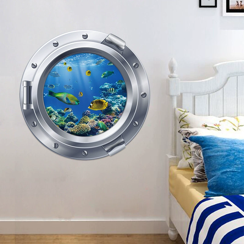 Морской иллюминатор подводные животные морские рыбы лодочные окна гостиная спальня коридор ванная стиральная машина мебель стикер стены