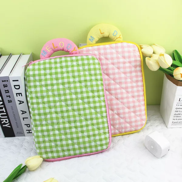 2026 New Plaid Fabric Handheld iPad Sleeve Tablet Protective Case Laptop Bag