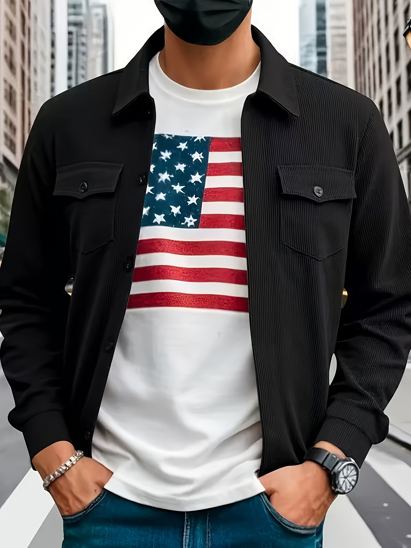 Men's Heavyweight Corduroy Jacket - American Style Stand Collar Multi-Pocket Casual Coat For Autumn_viptrois.com