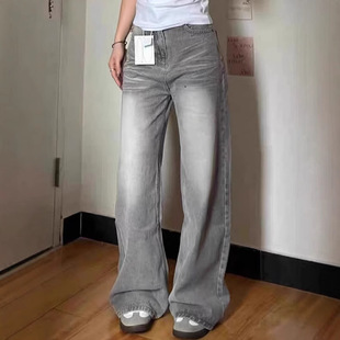 American-style Vibe Wide-leg Vintage Washed Jeans Women's Summer New High-waist Straight chubby girl Slim-fit Loose Pants