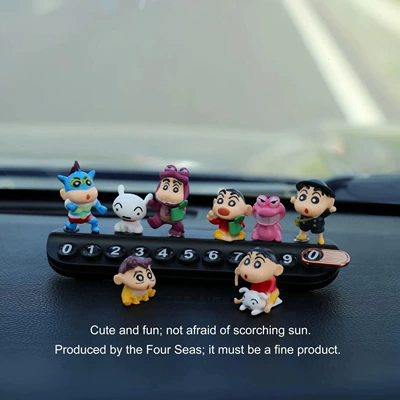 Crayon Shin-Chan Car Temporary Parking Sign, Vehicle Moving Number Plate, Car Interior Decoration Cartoon Ornament (Nömrəli dayanma kartı) - black-base-8-xiaoxin-figures