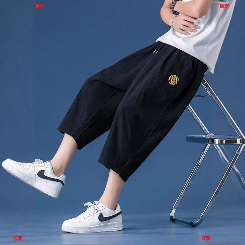 七分裤男款夏季薄款亚麻裤青少年短裤夏天宽松7分裤棉麻休闲裤子
