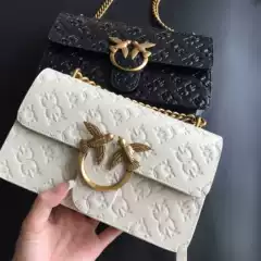 New Pinko Same Style Genuine Leather Embossed Swallow Bag Chain Underarm Fashion High-End Versatile Shoulder Crossbody Bag