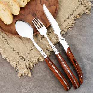 Steak Knife and Fork Spoon suit Stainless Steel Western Food Knife Tableware Kitchen Utensils High Red Wooden Handle Steak Knife Teaspoon