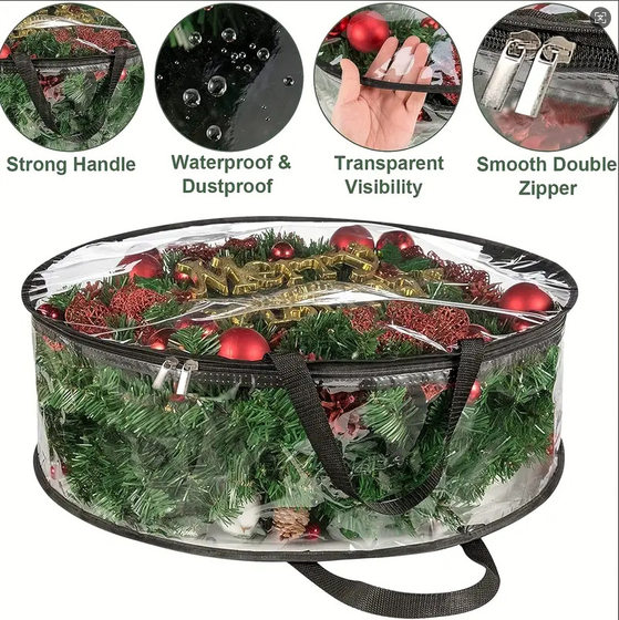 Factory direct cross-border e-commerce PVC transparent Christmas wreath storage bag Christmas decoration ring storage hanging bag