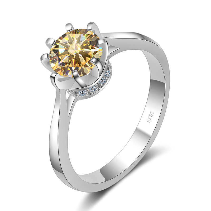 Anillo de plata S925 de ocho garras para mujeres de oro pt950 incrustado de un quilate rosa azul verde moissanita