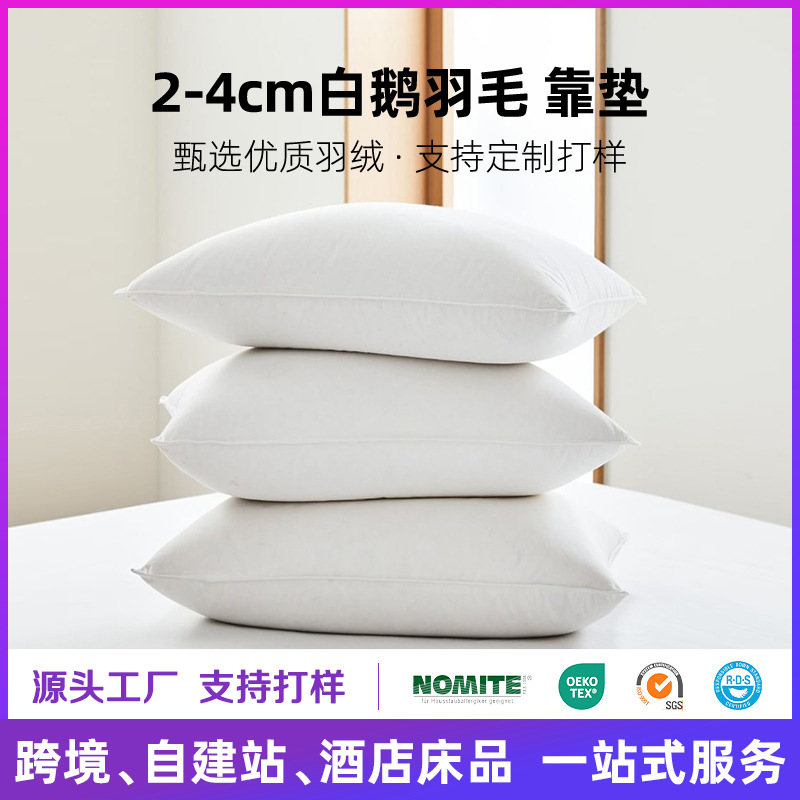 Ready Stock Pillow Cushion 2-4cm White Goose down Goose Feather down Cushion Wholesale Hotel Sofa Back Pillow Lumbar Cushion