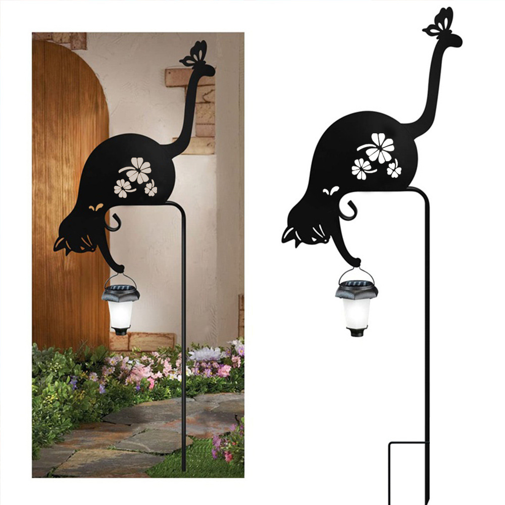 Hogar transfronterizo al aire libre impermeable inserción de césped hierro forjado gato animal modelado jardín jardín jardín decoración luz solar