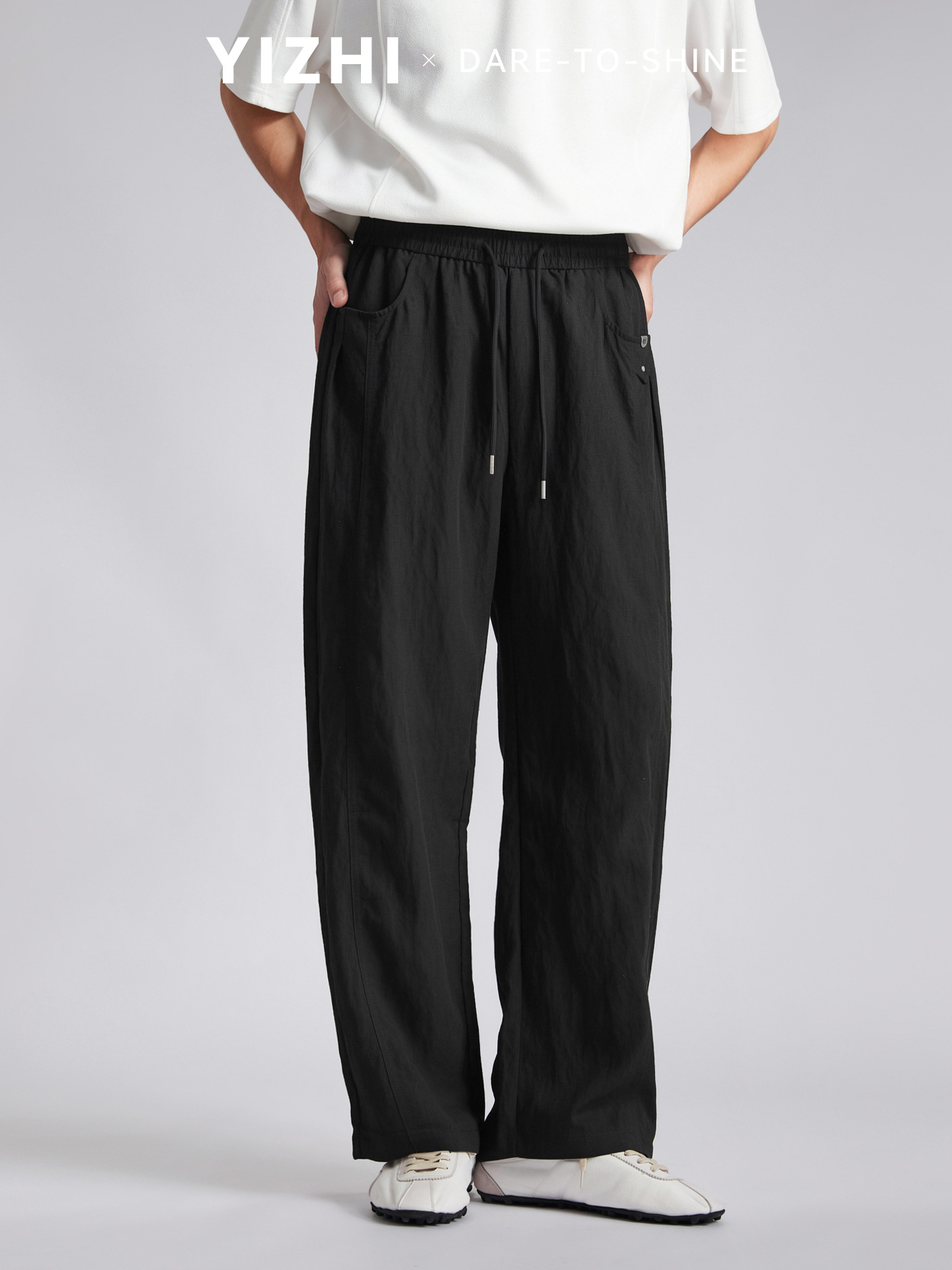 Quần dài nam ống rộng chất liệu linen phong cách thư giãn — đen