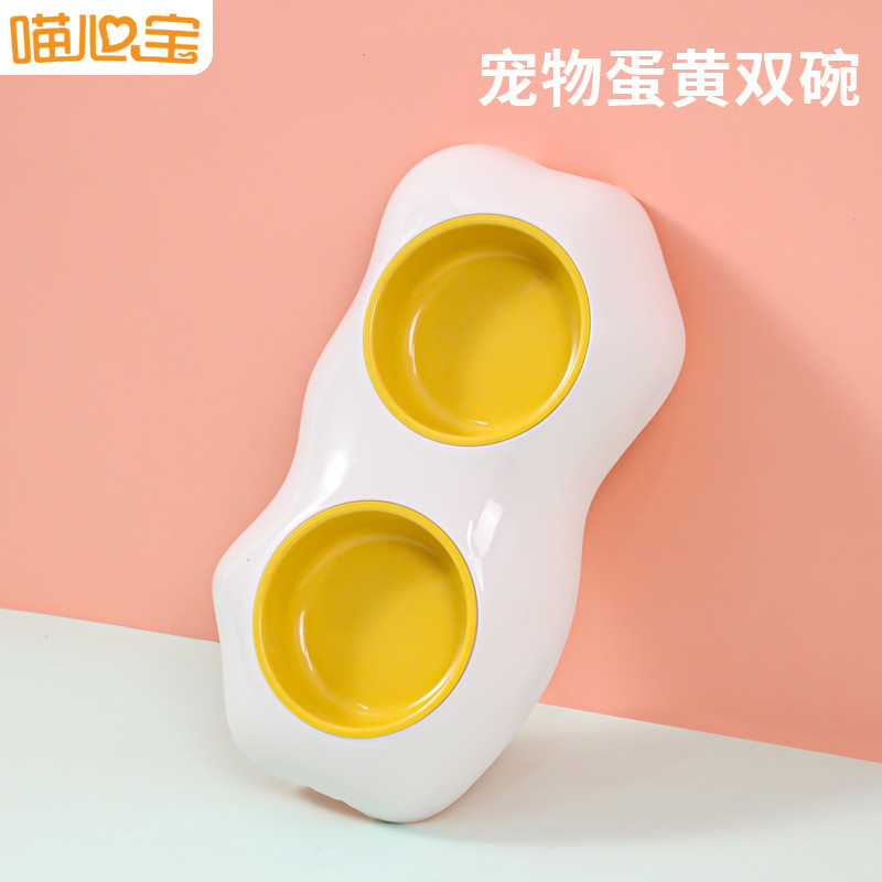 Egg yolk bowl plastic single Bowl double Bowl Pet Bowl pet feeding artifact food bowl double bowl cat cat bowl cat supplies