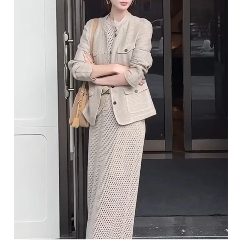 松弛高级感巨好看夹克上衣独特漂亮小香风卡其色亚麻外套女2025秋|undefined
