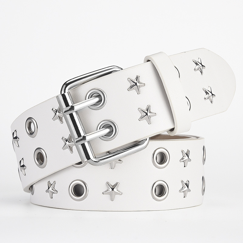 Cinturón Punk con Doble Ojal y Estrellas de Cuero Sintético con Hebilla de Aguja