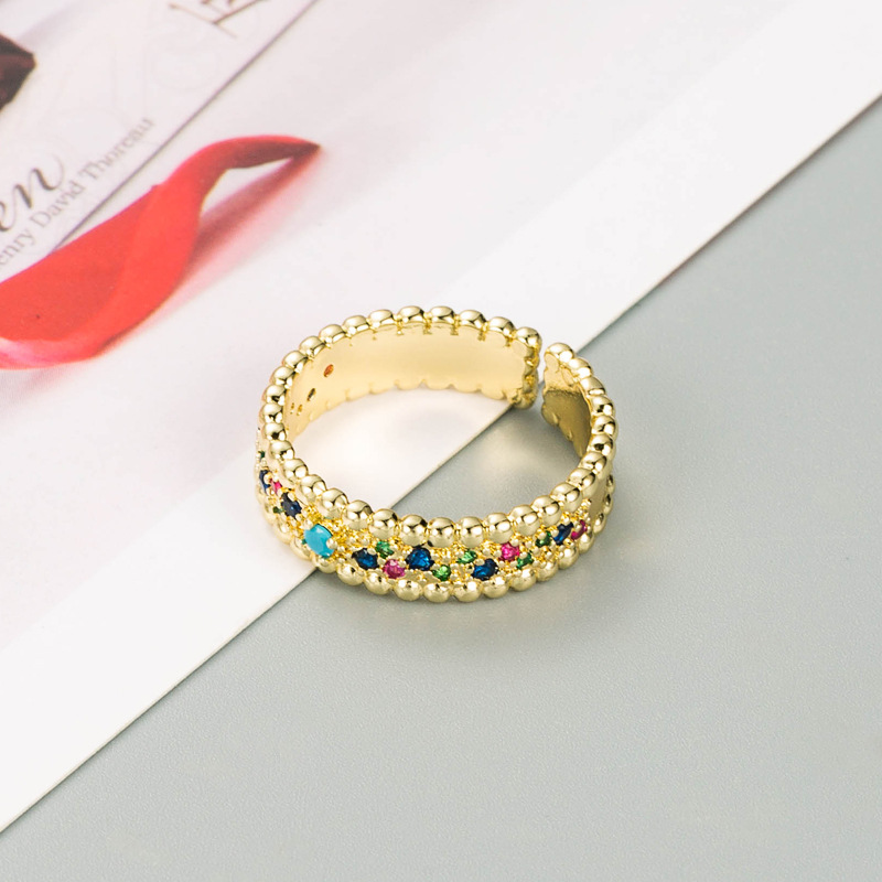 Retro Micro-inlaid Color Zircon Geometric Open Copper Ring Wholesale Nihaojewelry display picture 6