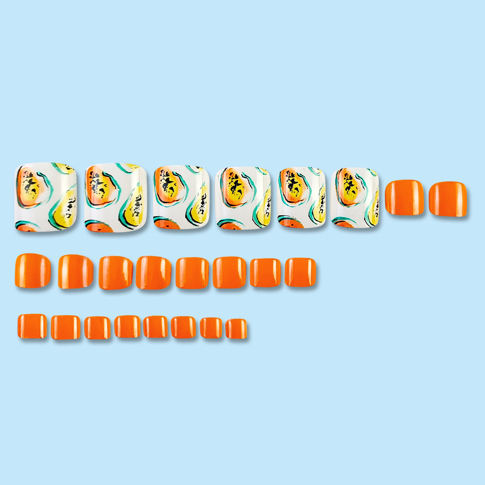 Nuevas piezas de uñas postizas para los pies, uñas de color naranja papaya simples y brillantes, piezas de uñas postizas de estilo europeo y americano, muy vendidas en el extranjero. image 5