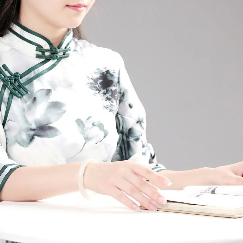 Vòng tay ngọc bích Tân Cương tự nhiên dạng Dingdong dải mỏng mỡ cừu — Vòng tay Dingdong khoảng 7mm để gửi giấy chứng nhận túi quà hộp quà chi tiết 7