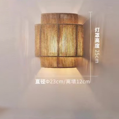 Lámpara de pared de dormitorio de estilo japonés de ratán simple Wabi-Jifeng pasillo de sala de estar pasillo retro estudio simple lámpara de noche de casa de familia