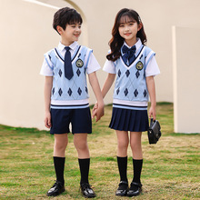 小学生假两件衬衫领校服套装儿童夏款英伦风班服幼儿园园服两件套