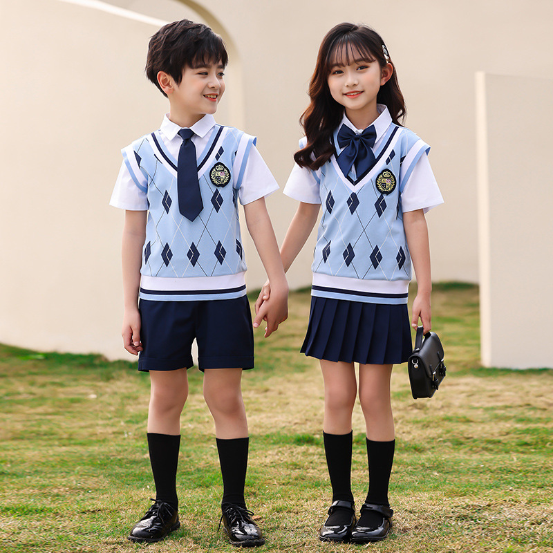 小学生假两件衬衫领校服套装儿童夏款英伦风班服幼儿园园服两件套