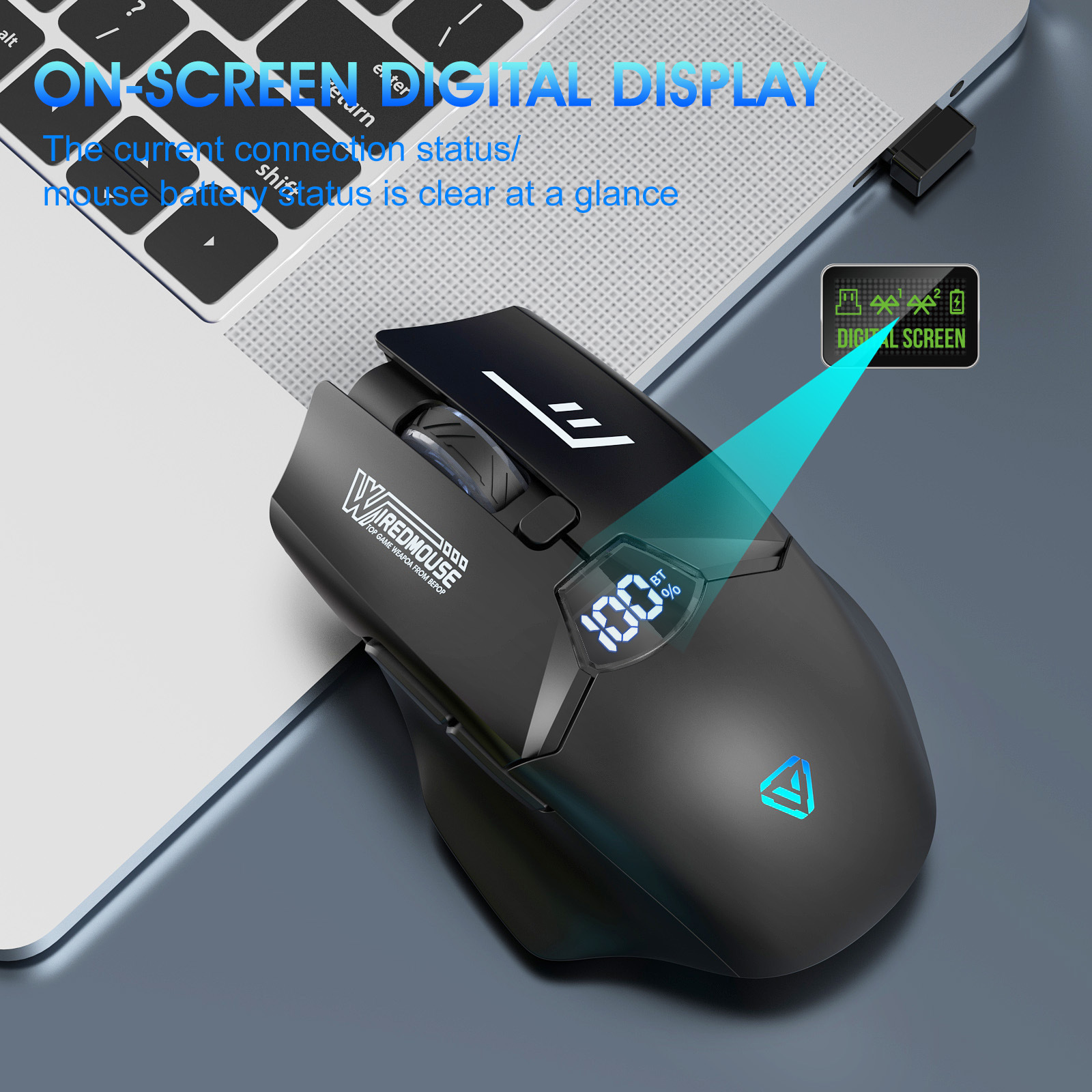Wireless Bluetooth Dual-Mode-Maus mit Ladefunktion, leise, Gaming, intelligente Bildschirmanzeige, Computer-Monitor-Maus für grenzüberschreitenden Handel